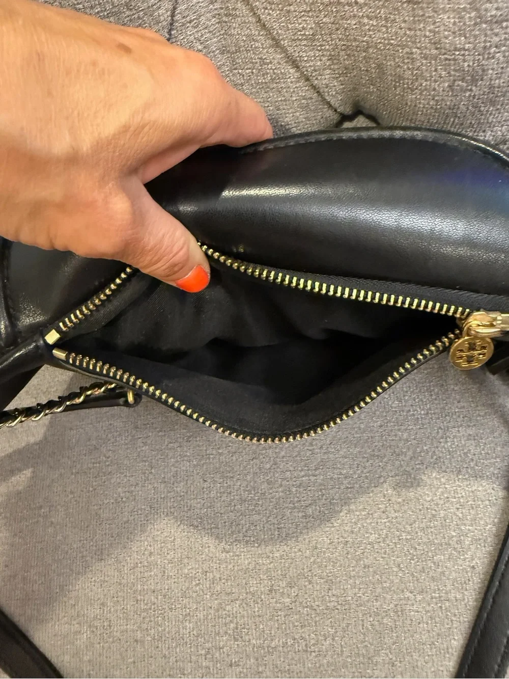 Tory Burch Black Quilted Leather Crossbody Belt Bag with Tassel